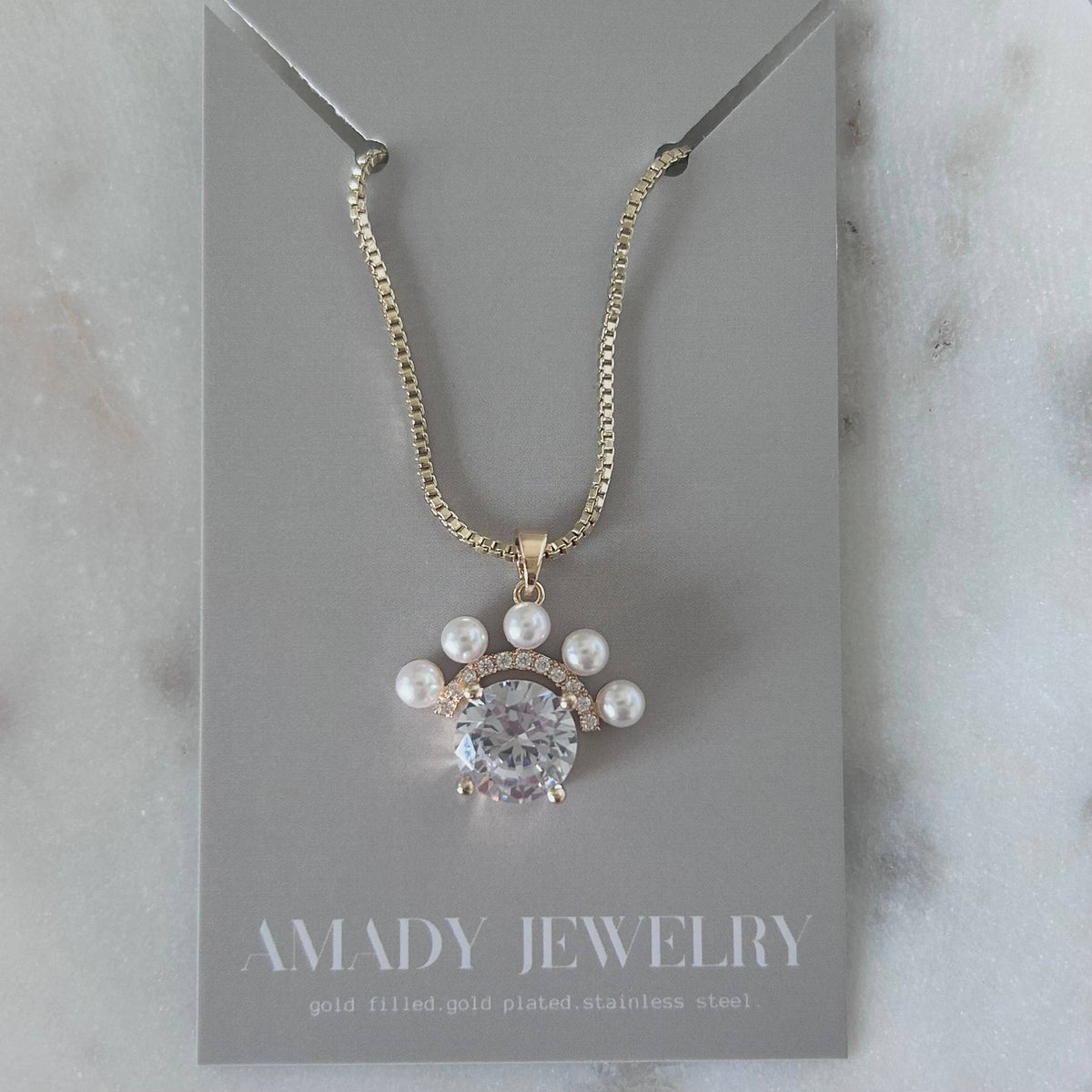 Pearls pendant charm necklace 14k gold filled
