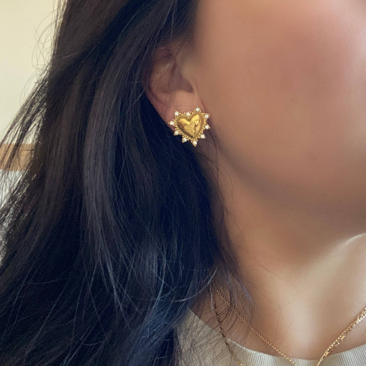 Heart rhinestones post stud statement earrings love