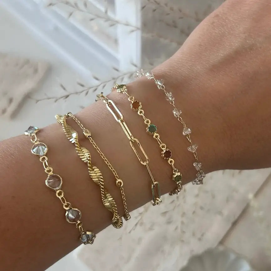 Faceted Clear Crystals Layering Bracelet