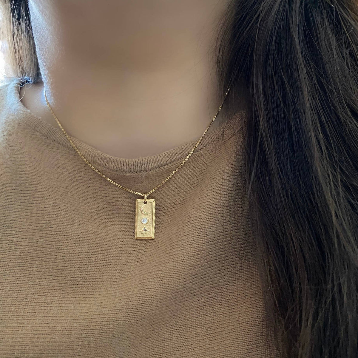 Moon Crescent + Star Pendant Layering Necklace 18K gold