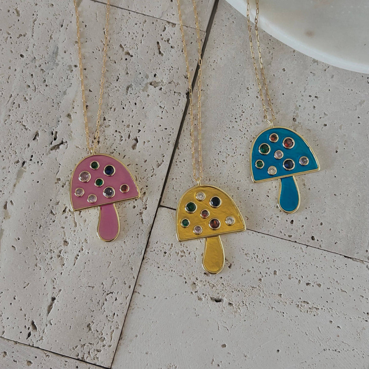 Big Mushroom pendant necklace colorful spring summer jewelry