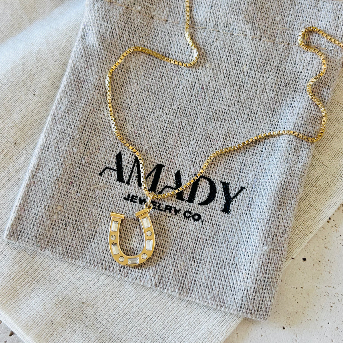 Horseshoe pendant charm necklace 18k gold plated water resistant