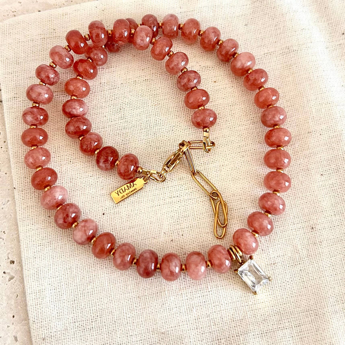Beaded necklace natural stone rondelle