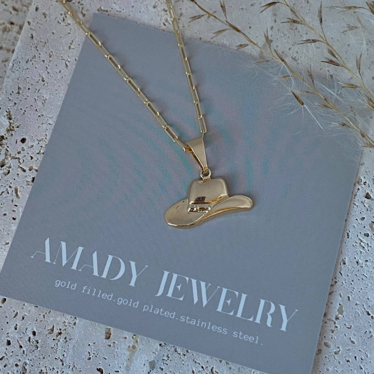 Cowboy cowgirl hat charm pendant necklace 18k gold filled