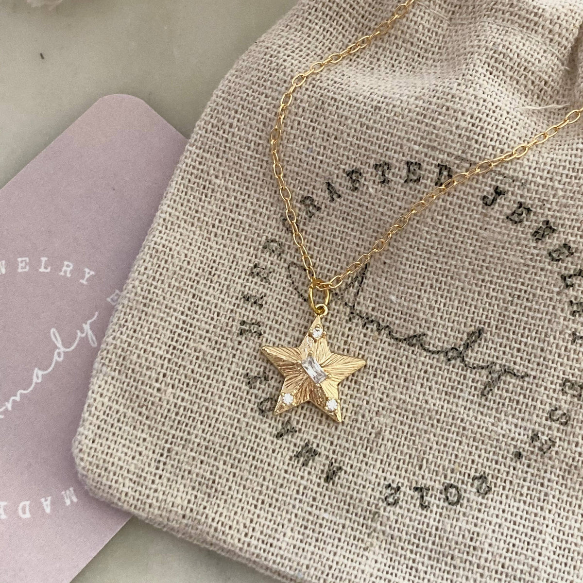 Star charm pendant 18k gold filled necklace waterproof