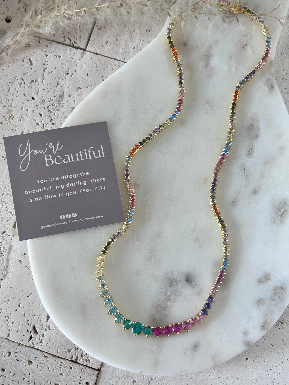 Colorful rainbow tennis necklace spring summer crystals