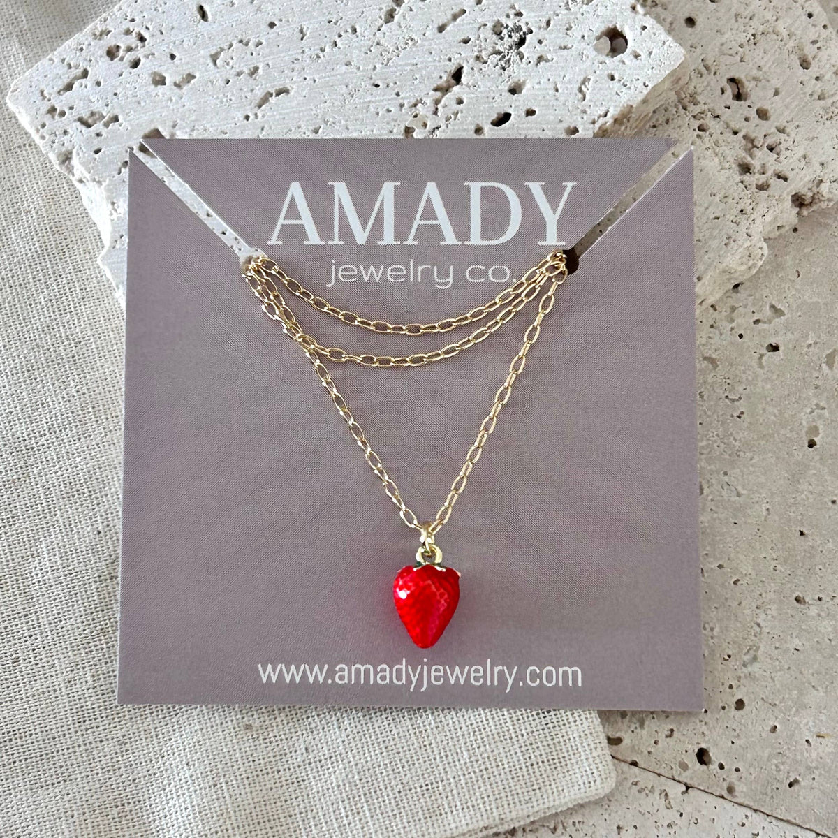 Strawberry Necklace fruit jewelry layering gold filled