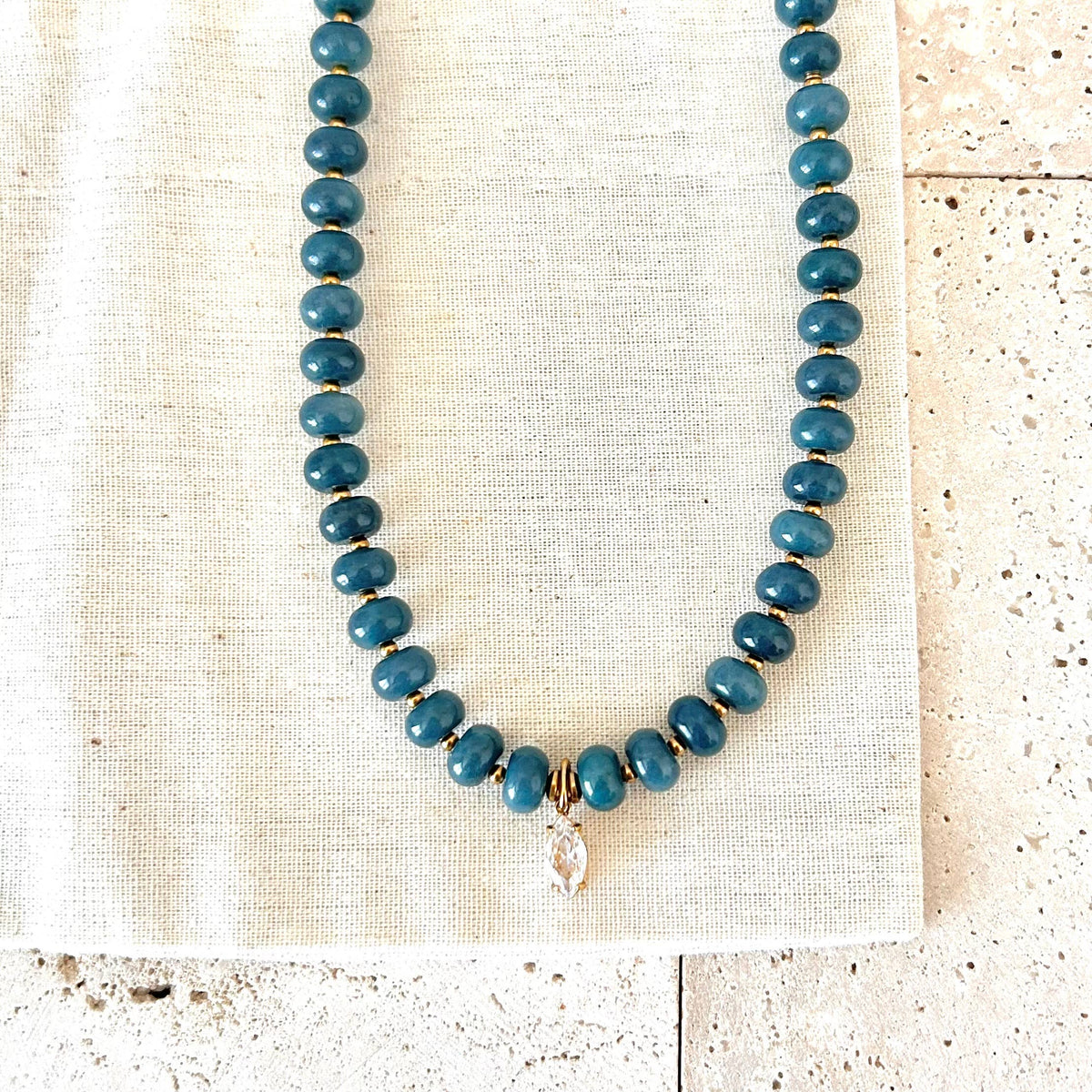 Beaded necklace natural stone rondelle