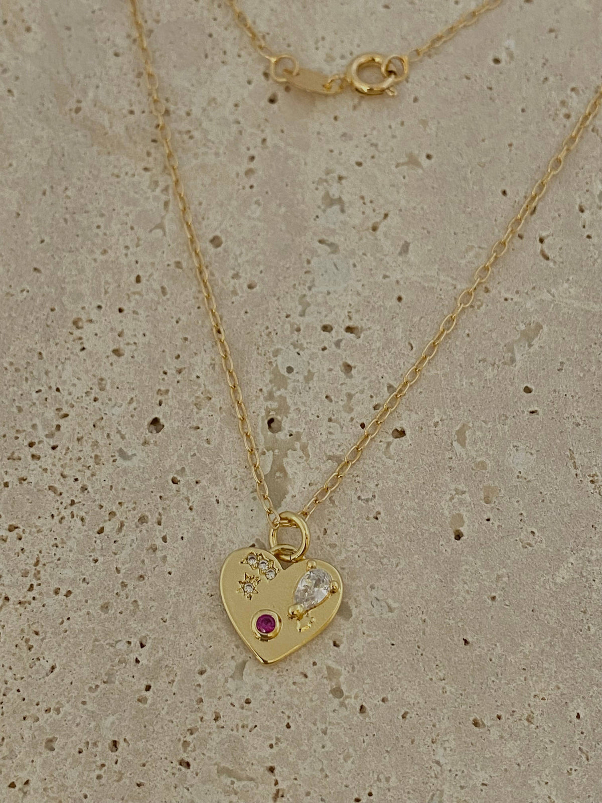 Heart shaped charm necklace glass stones 18k Gold Filled