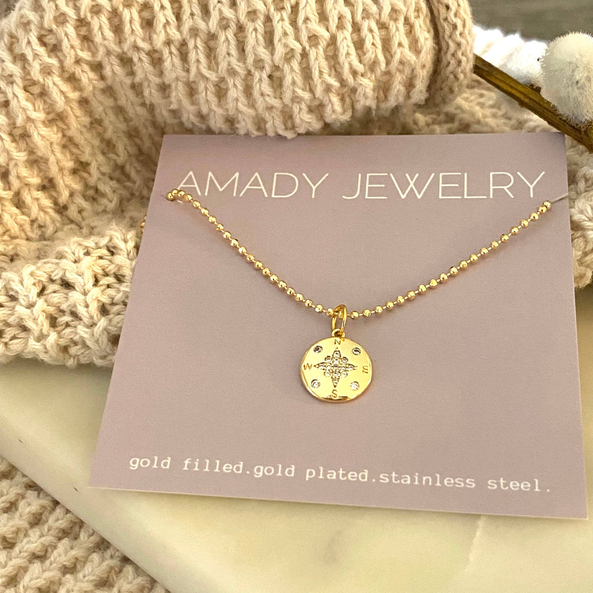 Compass Travels Necklace 18k Gold Filled GP charm waterproof