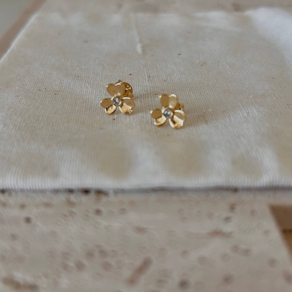 Flower stud post minimal earrings waterproof 18k gold fill