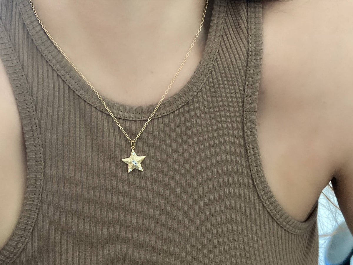 Star charm pendant 18k gold filled necklace waterproof