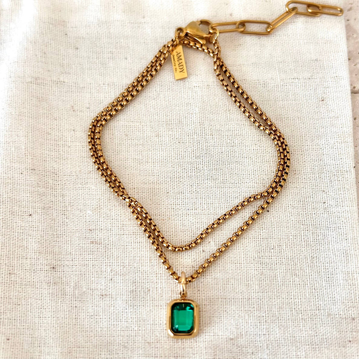 Crystal Pendant Necklace 18k gold plated box chain