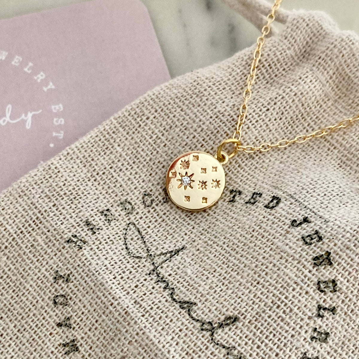 Coin Medallion zircon 18k gold filled Necklace waterproof