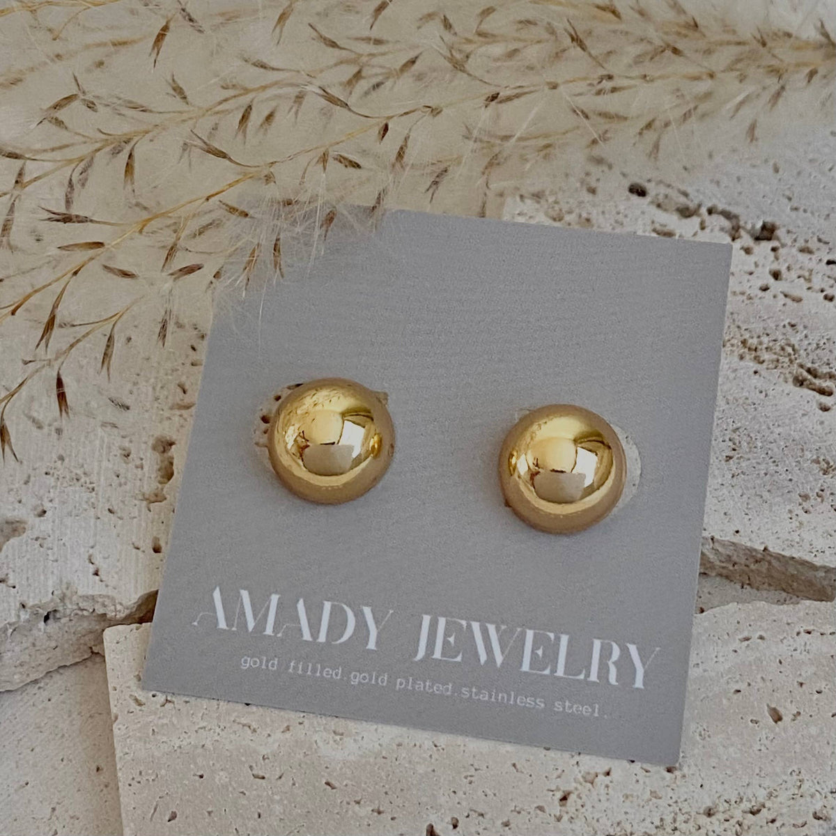 Half Dot Stud Post earrings 18k Gold Filled statement