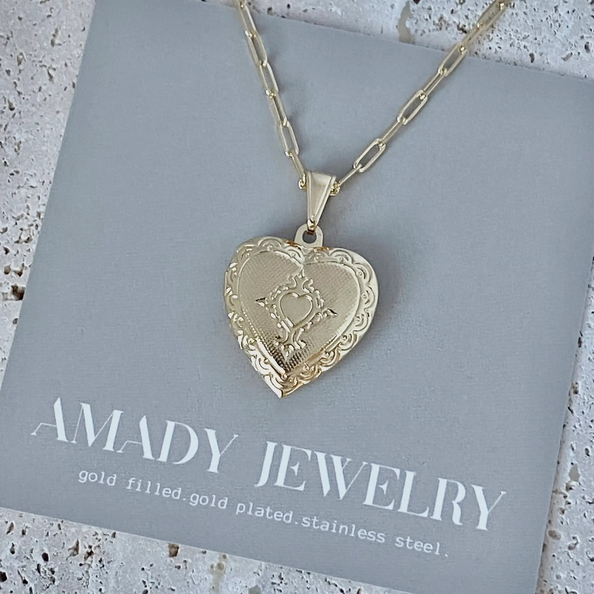 Heart Lock locket necklace engraved love gold filled photo