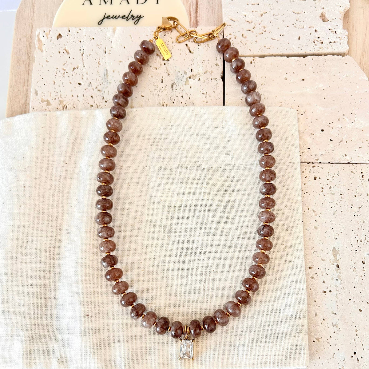 Beaded necklace natural stone rondelle