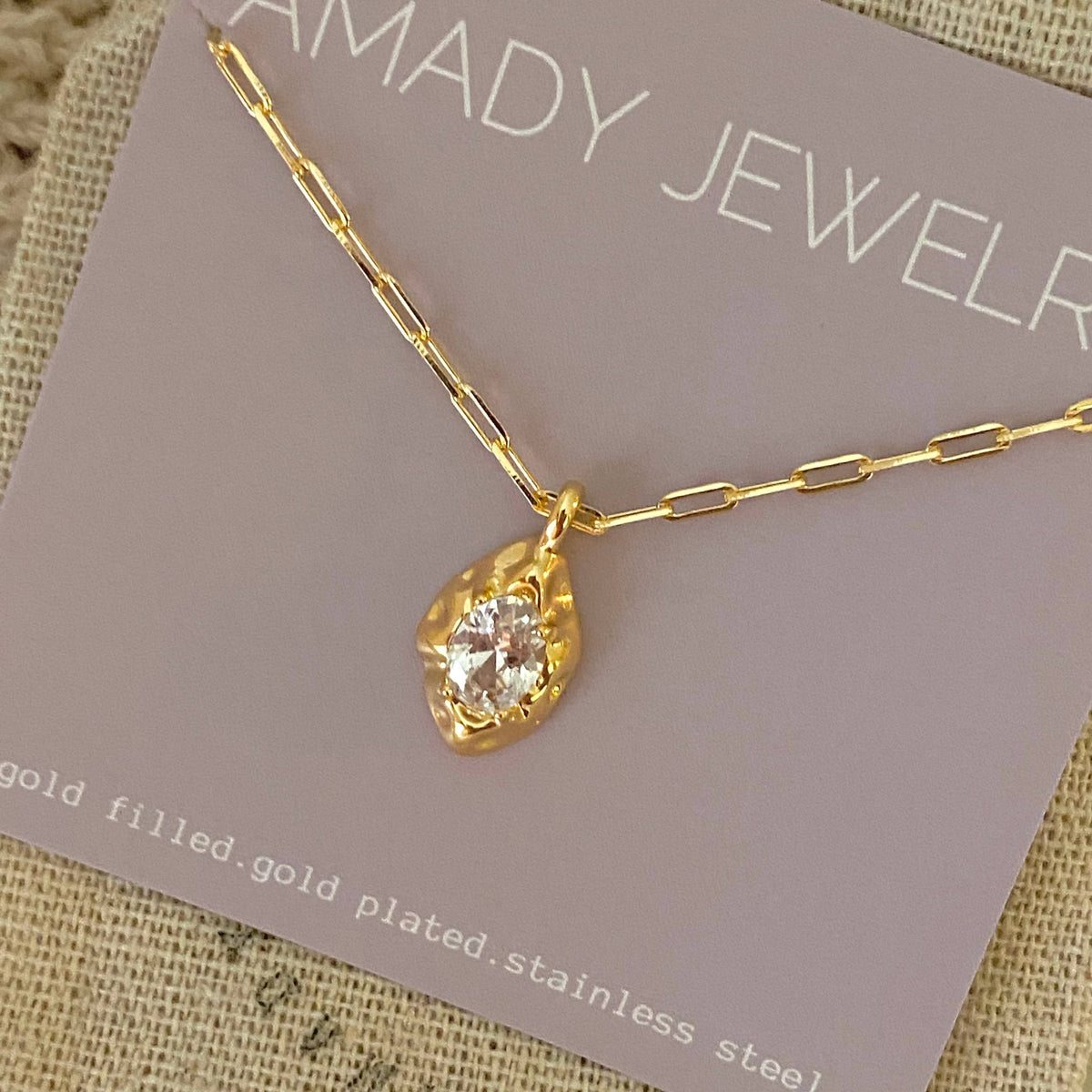 Glass Rock Necklace GP Charm Pendant 18k Gold Filled Chain