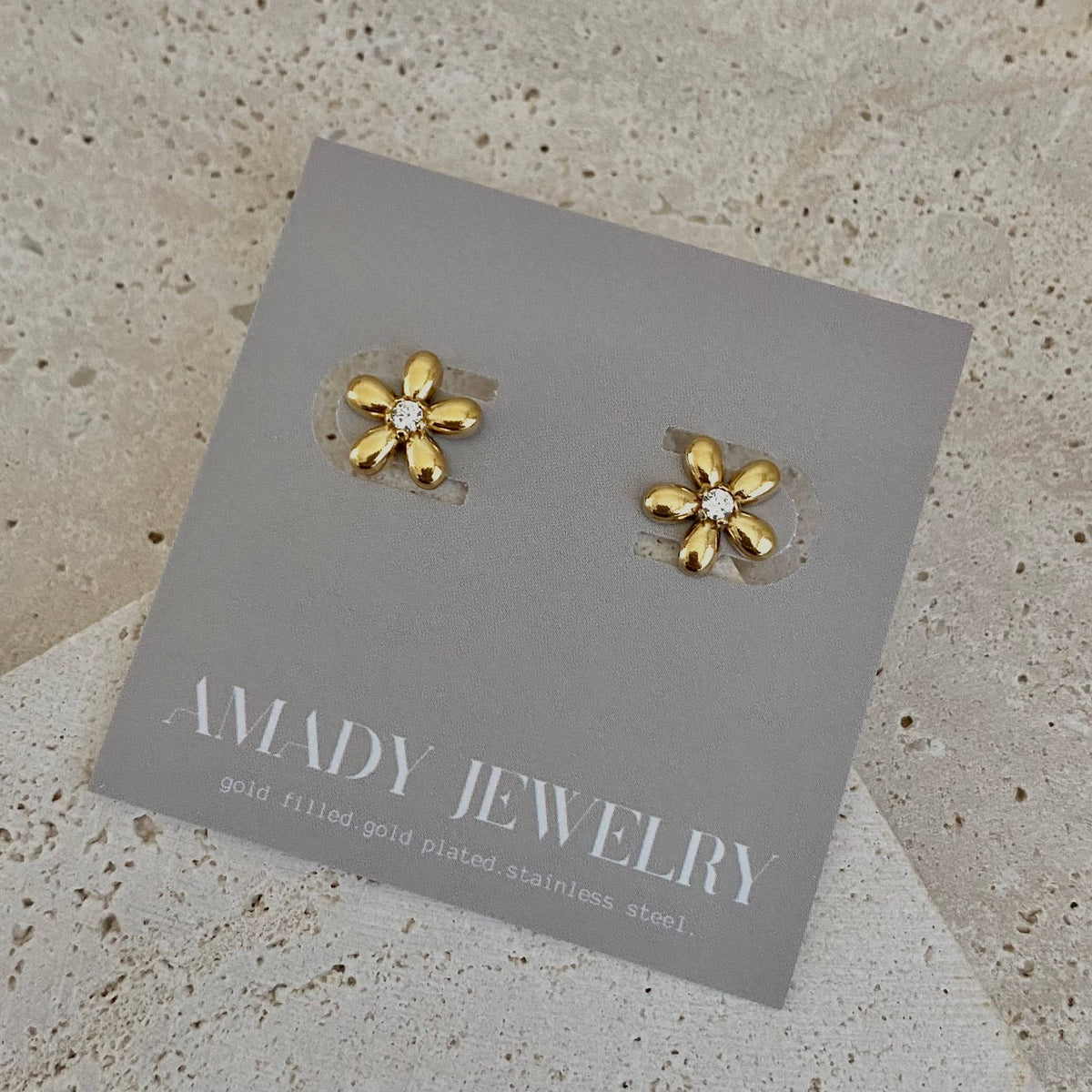 Flower Studs Post Earrings 18k Gold Plated Stainless Steel