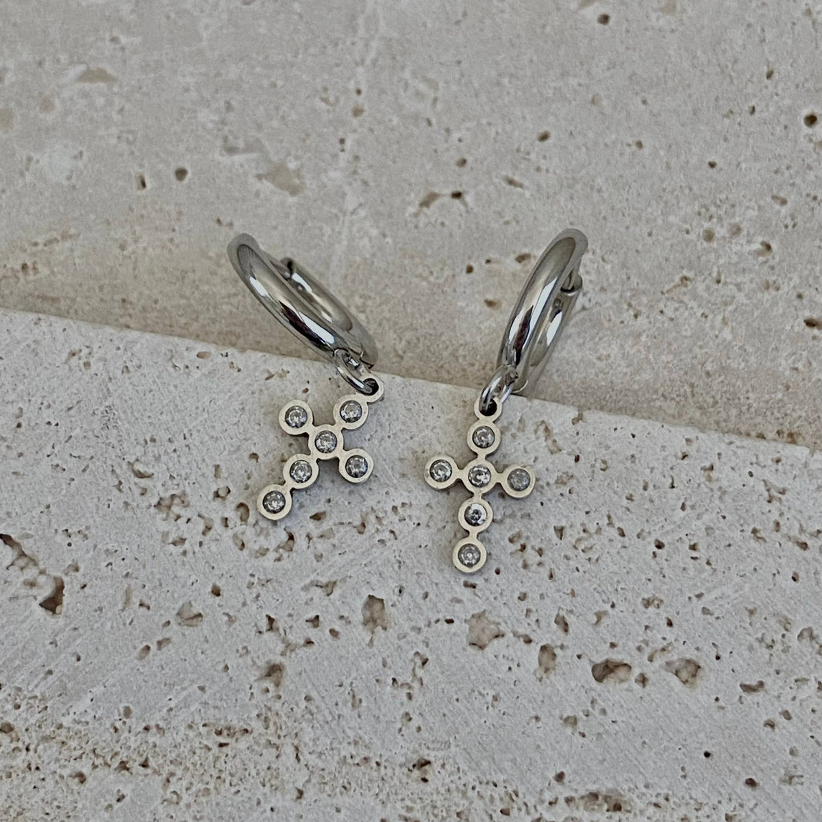 Silver Cross Huggies' Earrings Stainless Steel