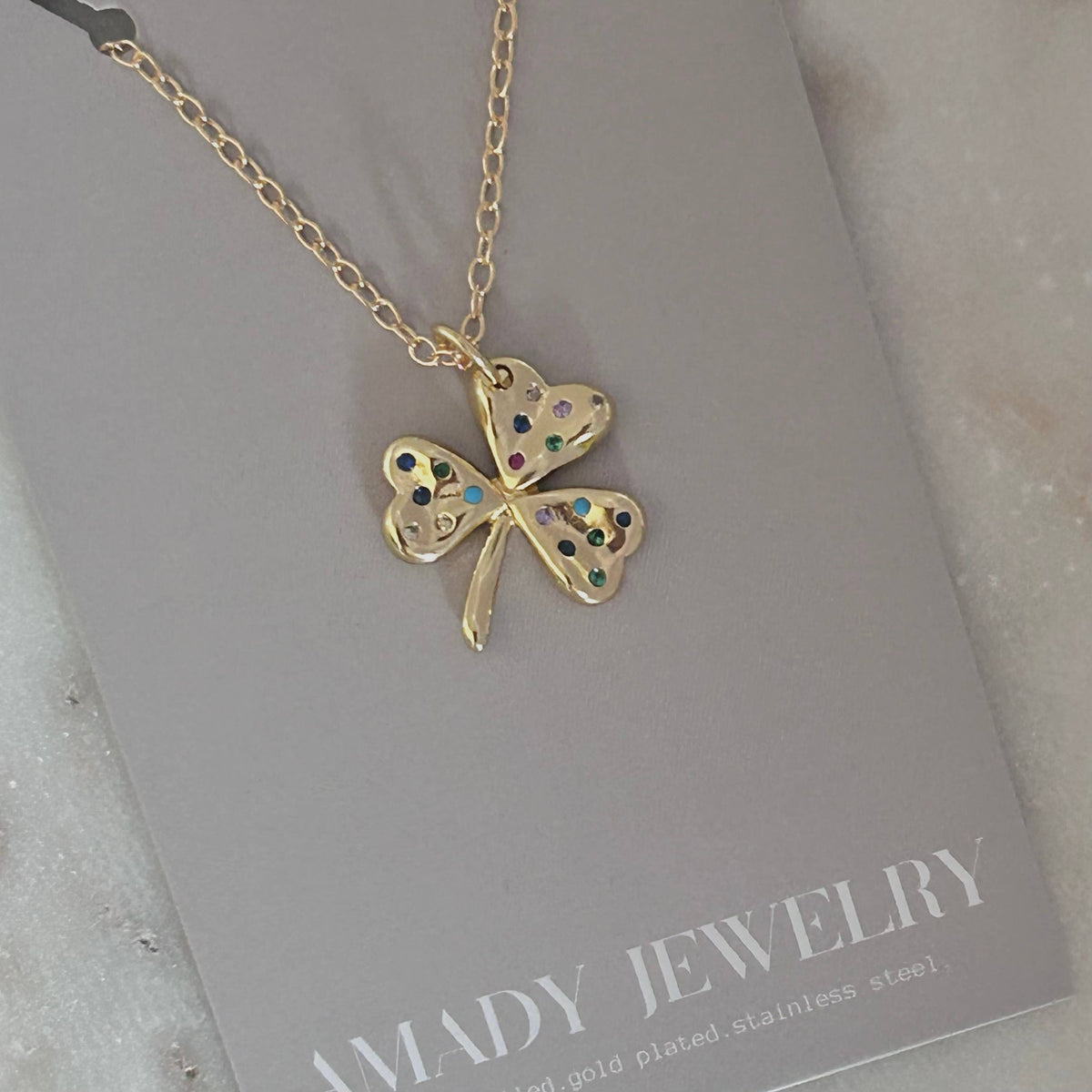 Shamrock leaf pendant 18k gold filled chain necklace lucky