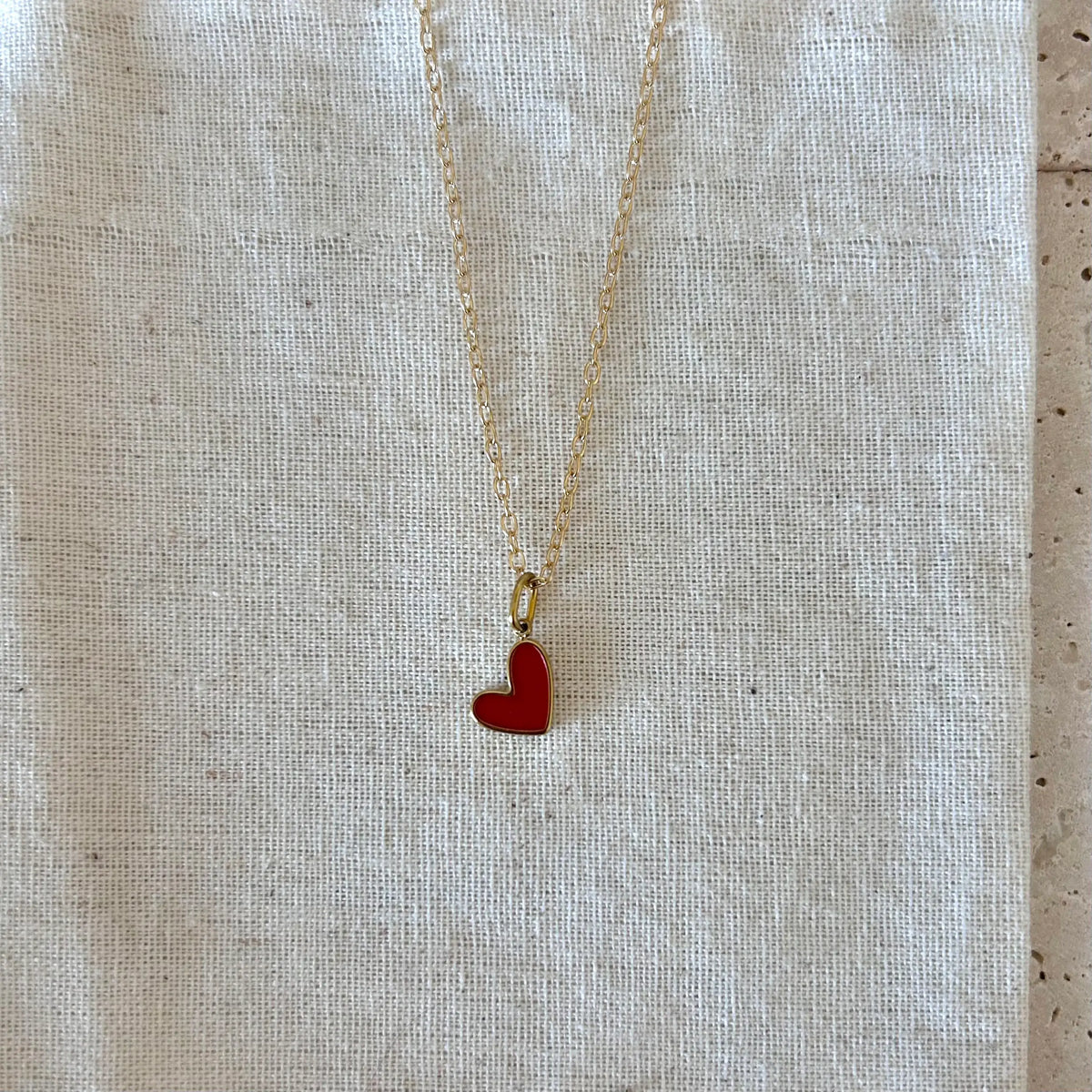 Dainty heart necklace red charm pendant love 18k gold filled