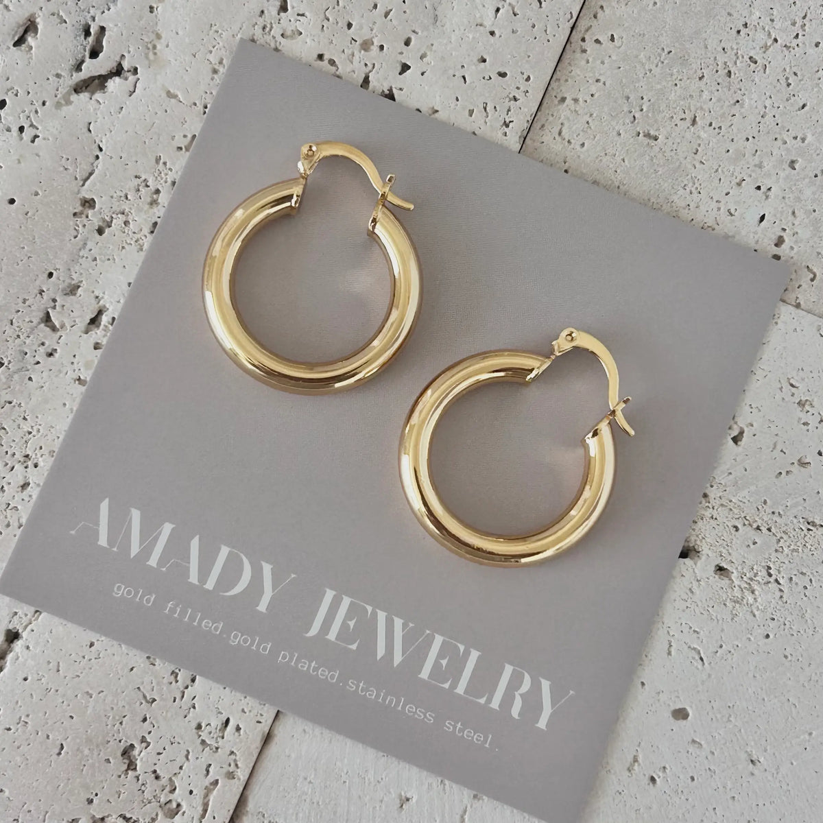 5mm Thick Hoop Earrings 18k GOLD FILLED 25mm Lightweight