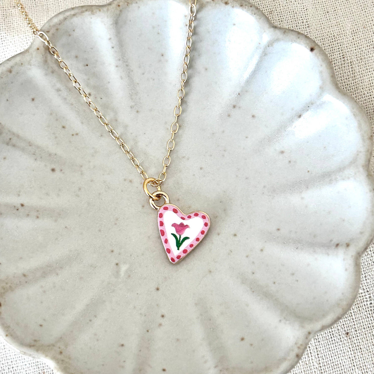 Single Flower Heart shape charm pendant necklace
