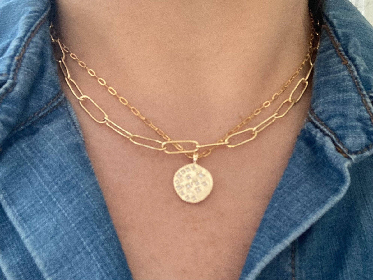 Coin Medallion zircon 18k gold filled Necklace waterproof
