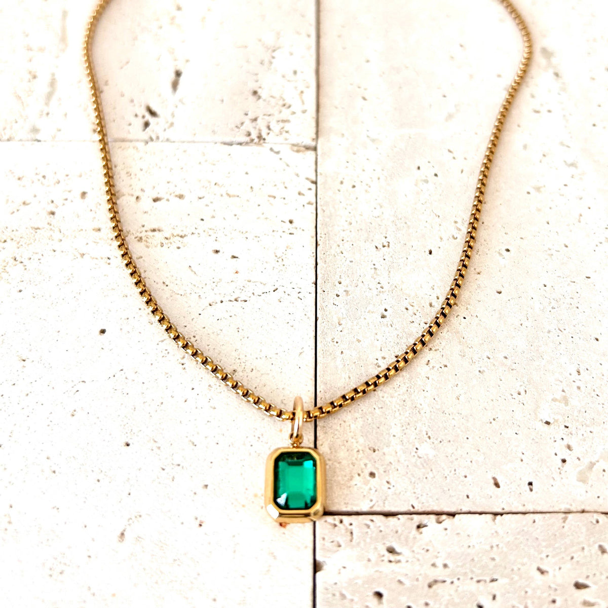 Crystal Pendant Necklace 18k gold plated box chain