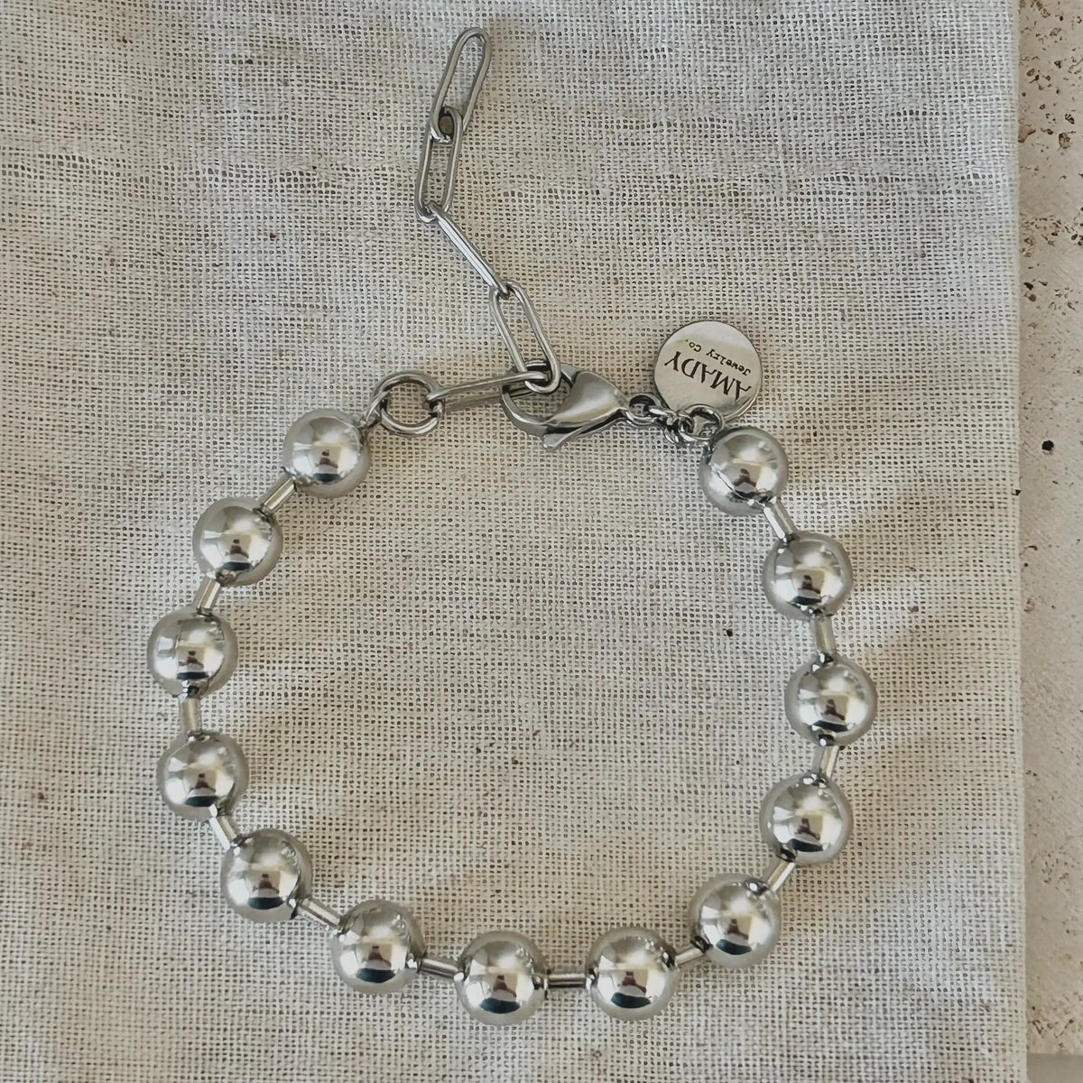 Silver Beaded Ball Chain Bracelet with Paperclip Extension