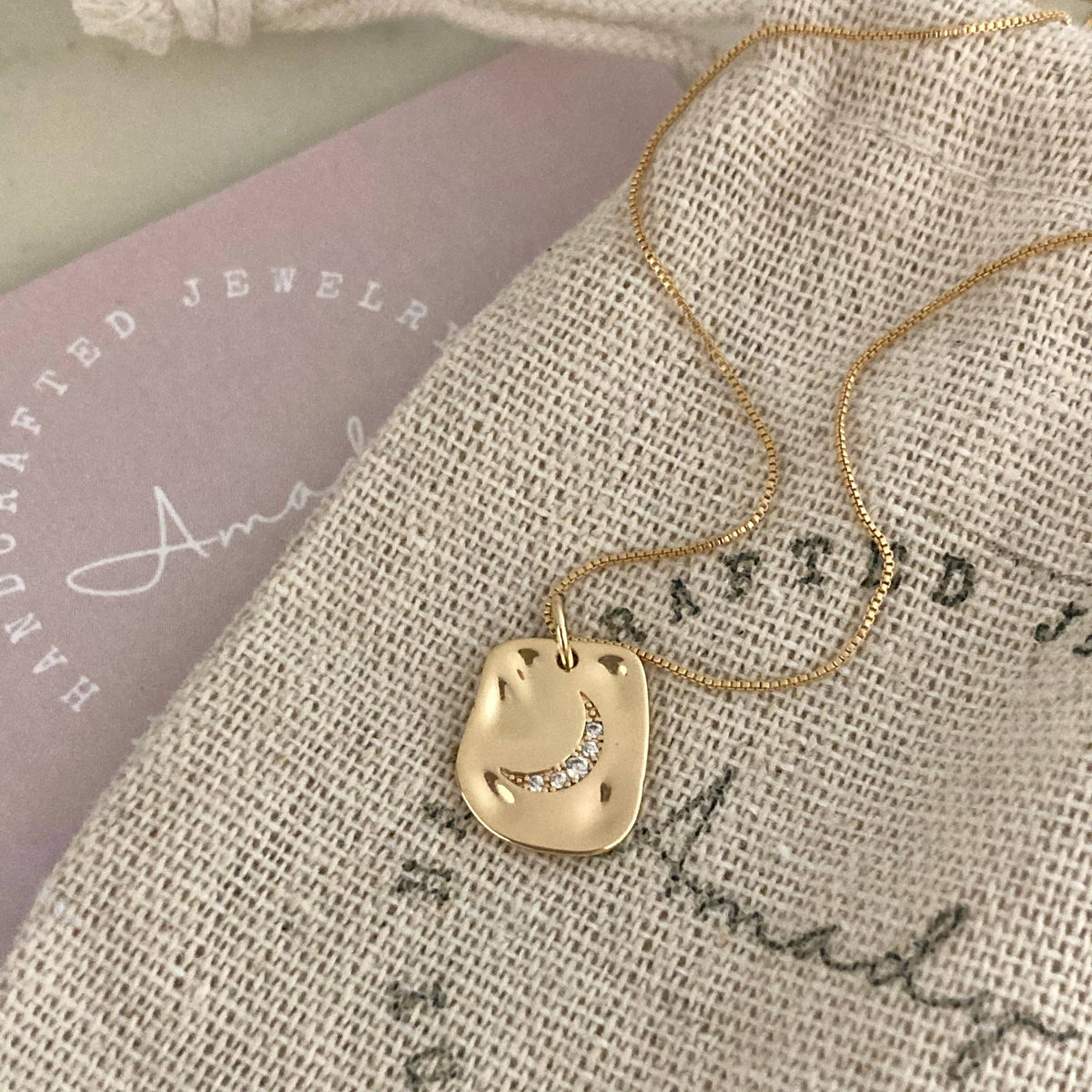Crescent Half Moon Pendant Necklace 18K Gold Filled chain
