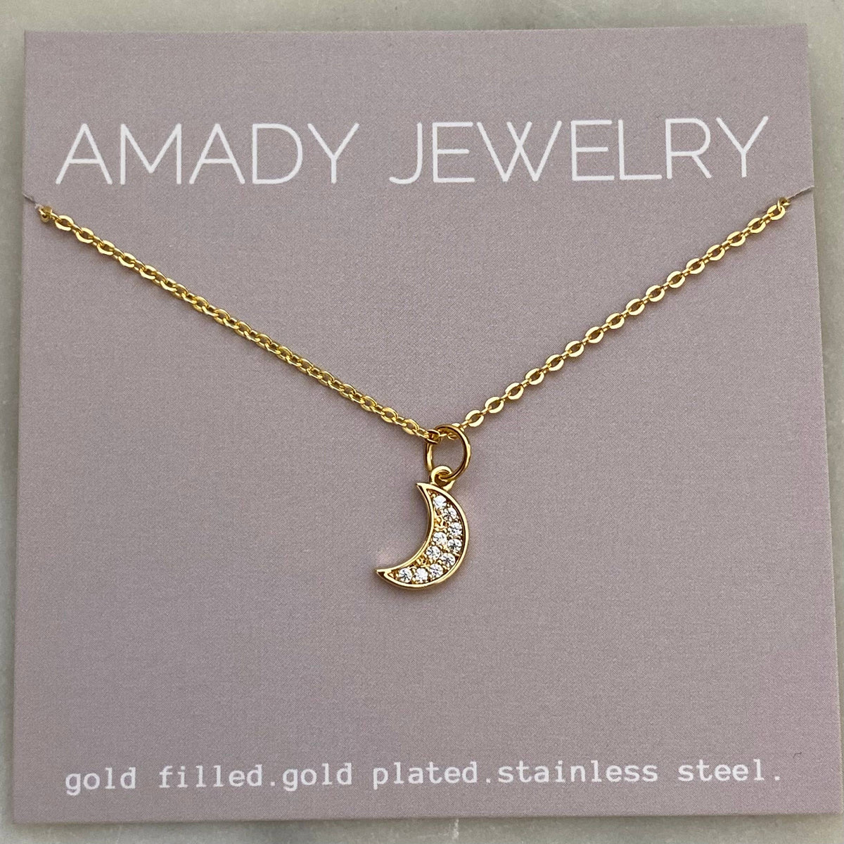 Gold Crescent Moon Charm Pendant Necklace 14K gold filled