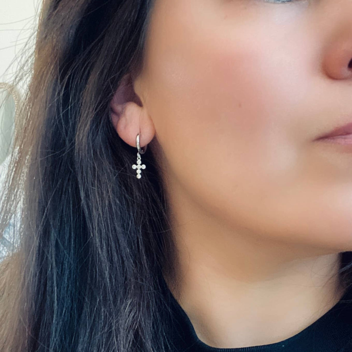 Silver Cross Huggies' Earrings Stainless Steel