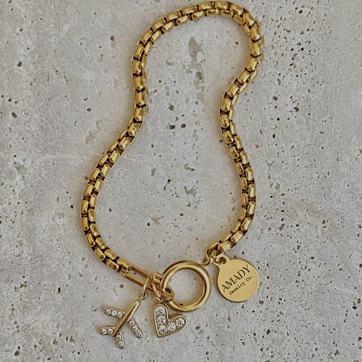 Traveler travel Bracelet airplane plane heart gold plated