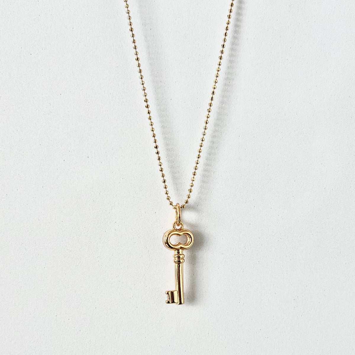 Key charm pendant necklace 18k Gold Filled beaded chain