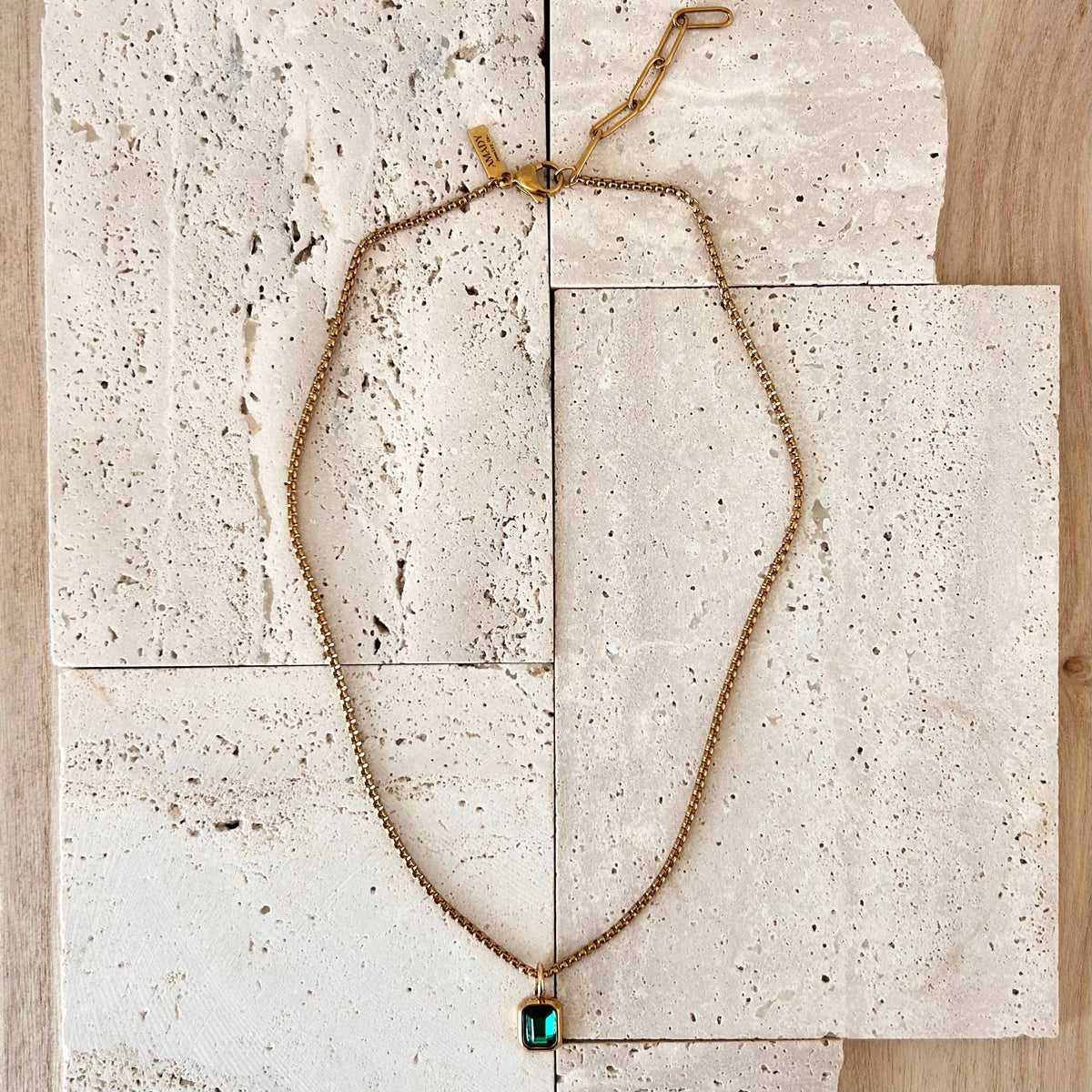Crystal Pendant Necklace 18k gold plated box chain