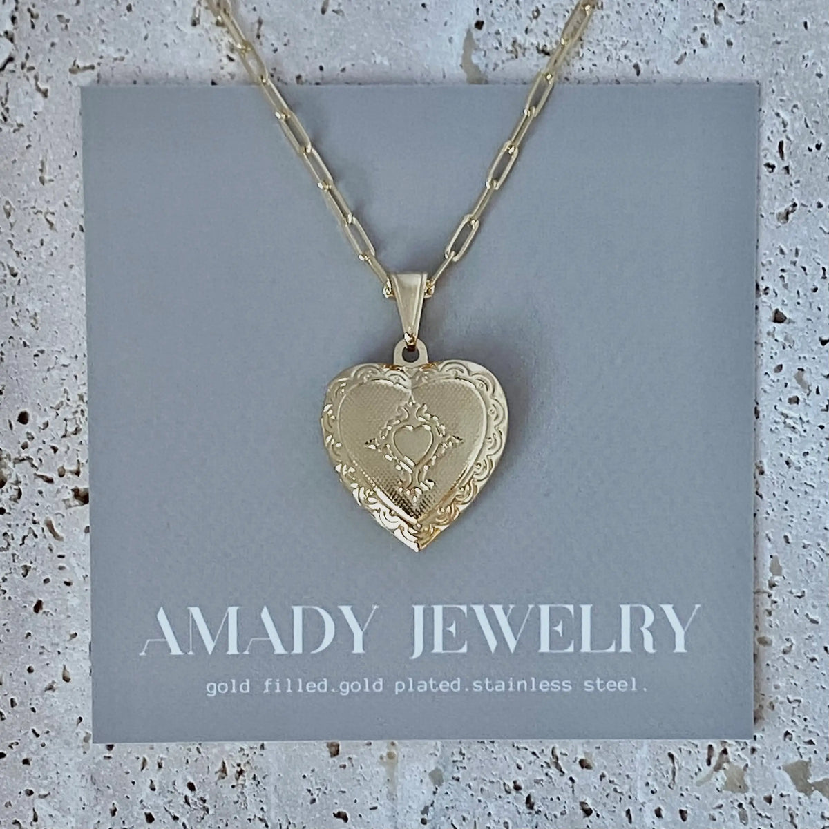 Heart Lock locket necklace engraved love gold filled photo