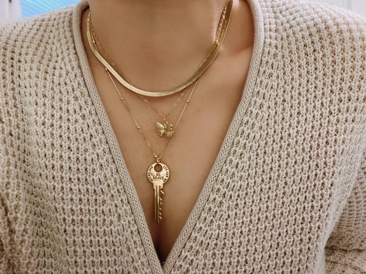 Be Brave Key Lock Necklace 18k gold filled water resistant