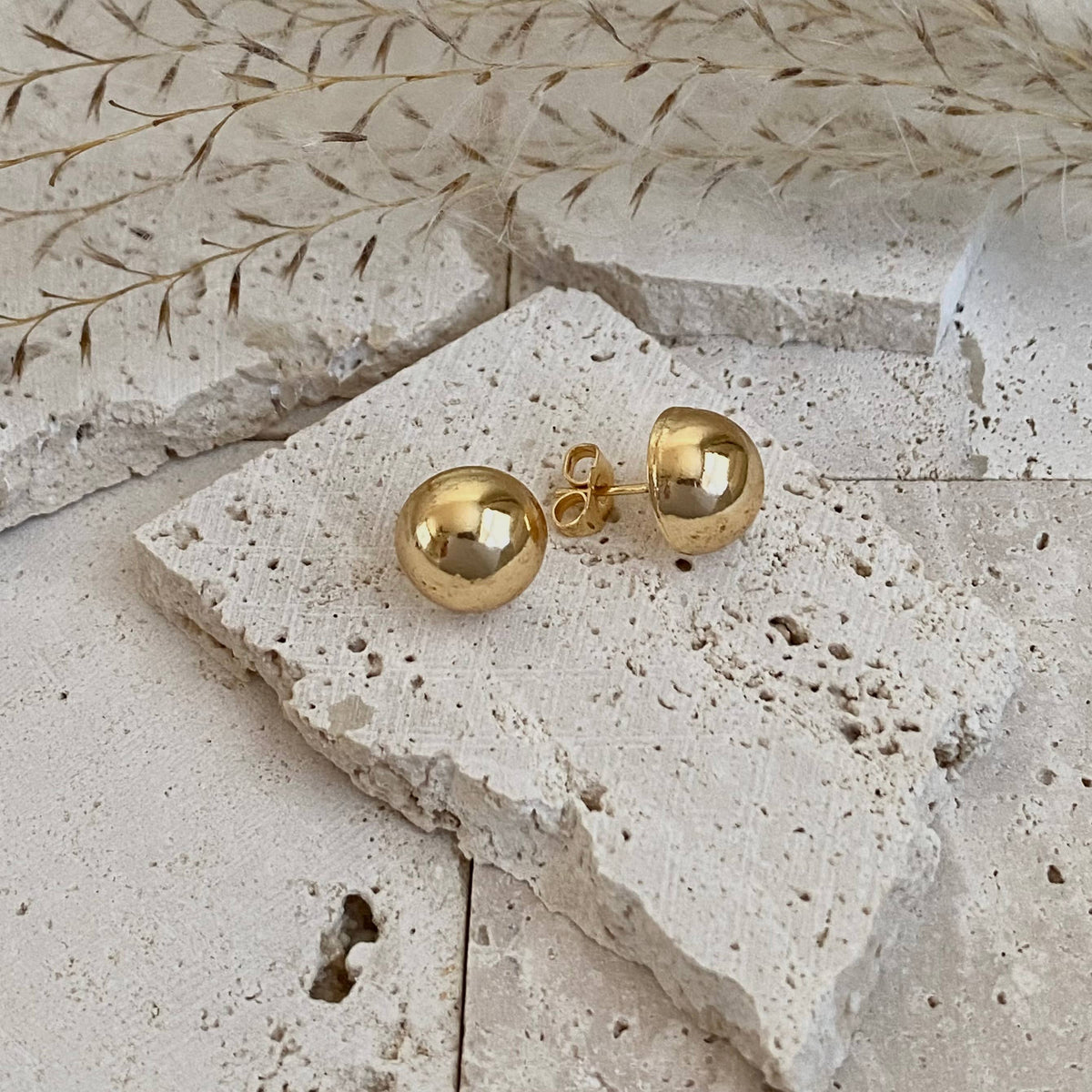 Half Dot Stud Post earrings 18k Gold Filled statement
