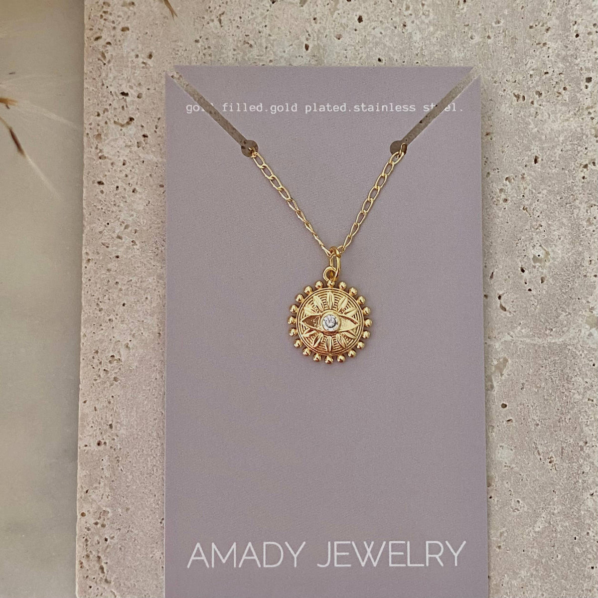 Flower Eye Medallion Coin necklace 18k Gold Filled