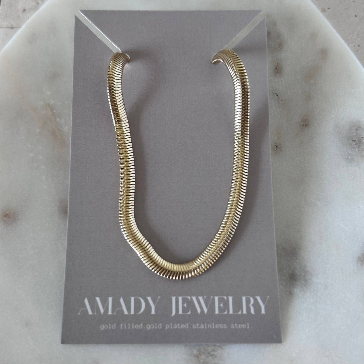 Snake chain herringbone flat link necklace gold filled