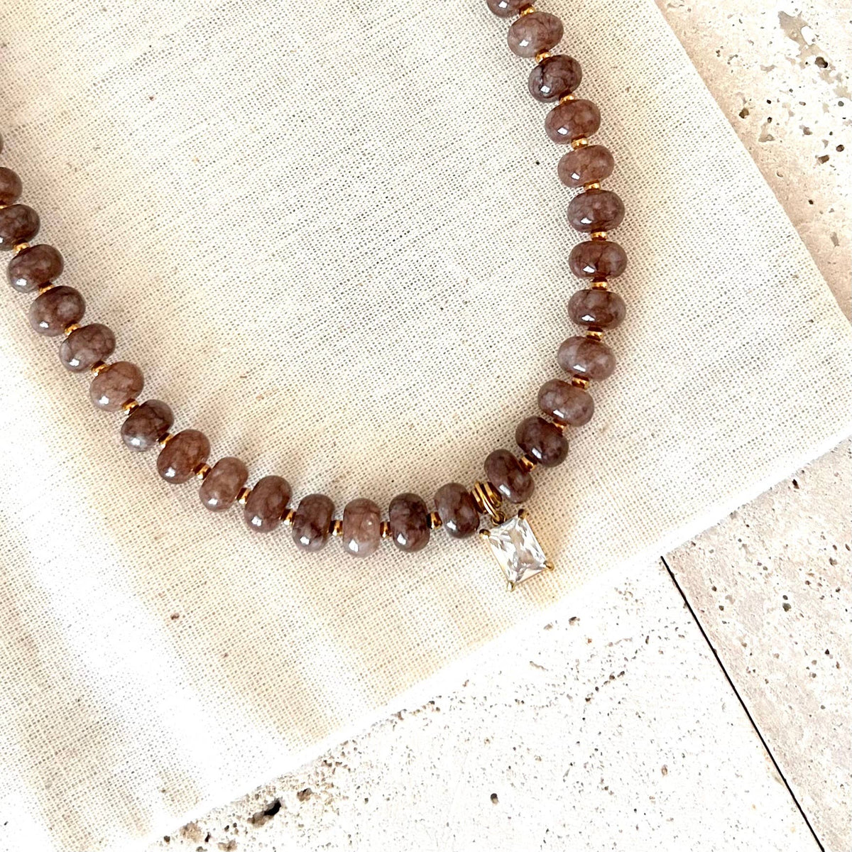 Beaded necklace natural stone rondelle