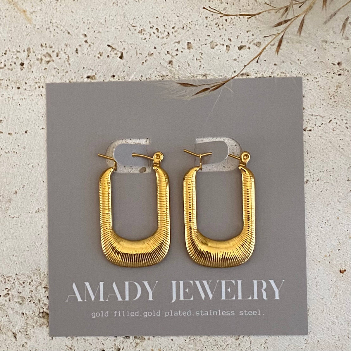 Textured Long Hoop Earrings lightweight stainless steel