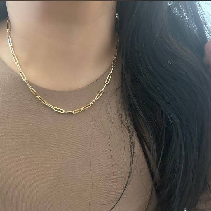 Gold Paperclip Link Chain necklace layering 18k gold-filled