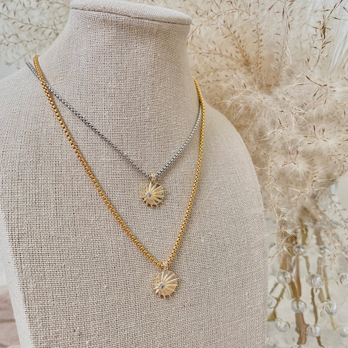 Sunburst sunrise zirconia gold plated necklace silver ombre