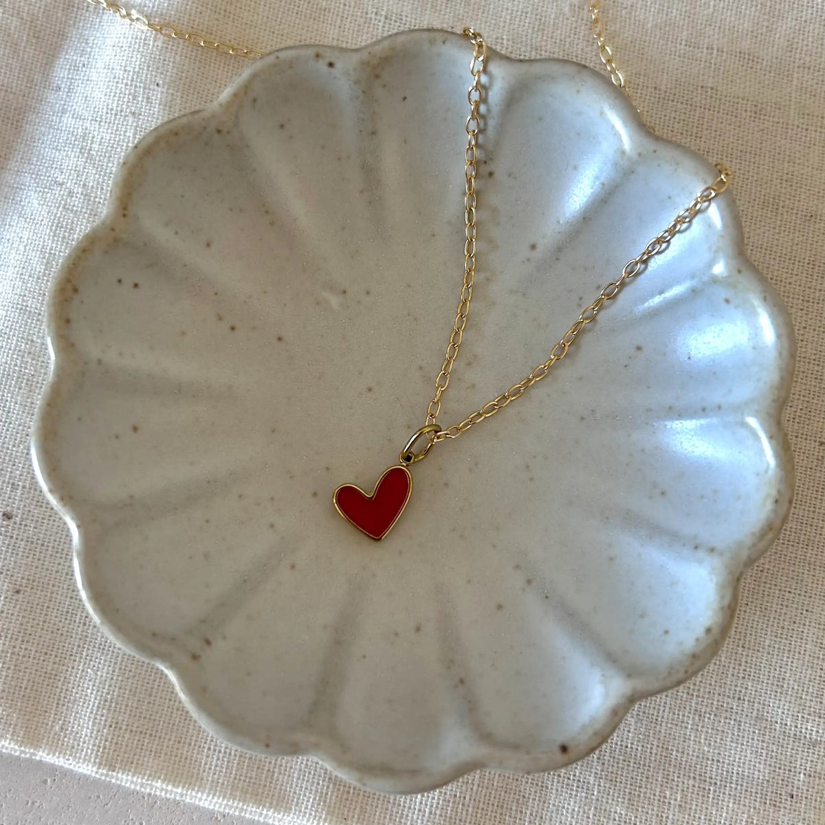 Dainty heart necklace red charm pendant love 18k gold filled