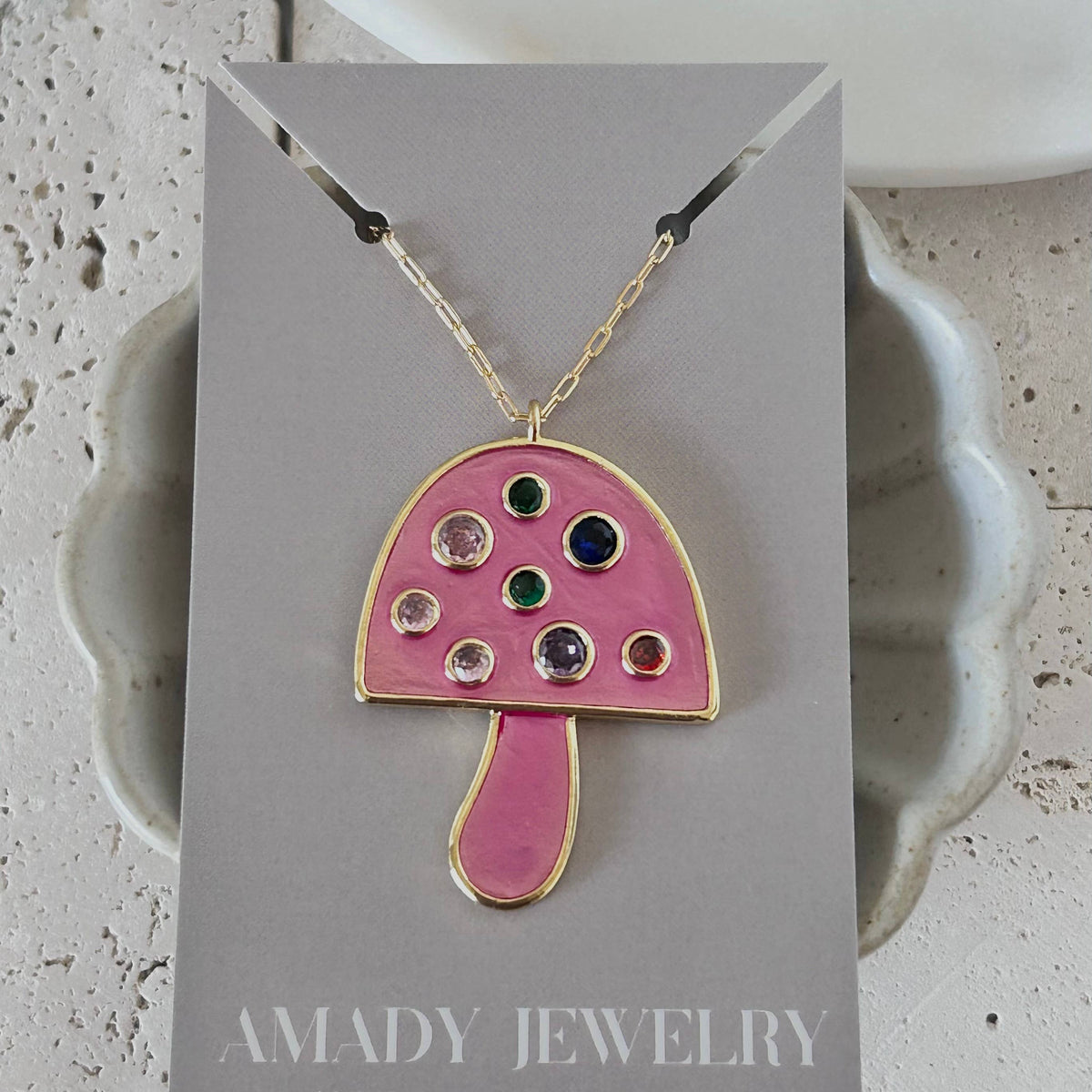 Big Mushroom pendant necklace colorful spring summer jewelry