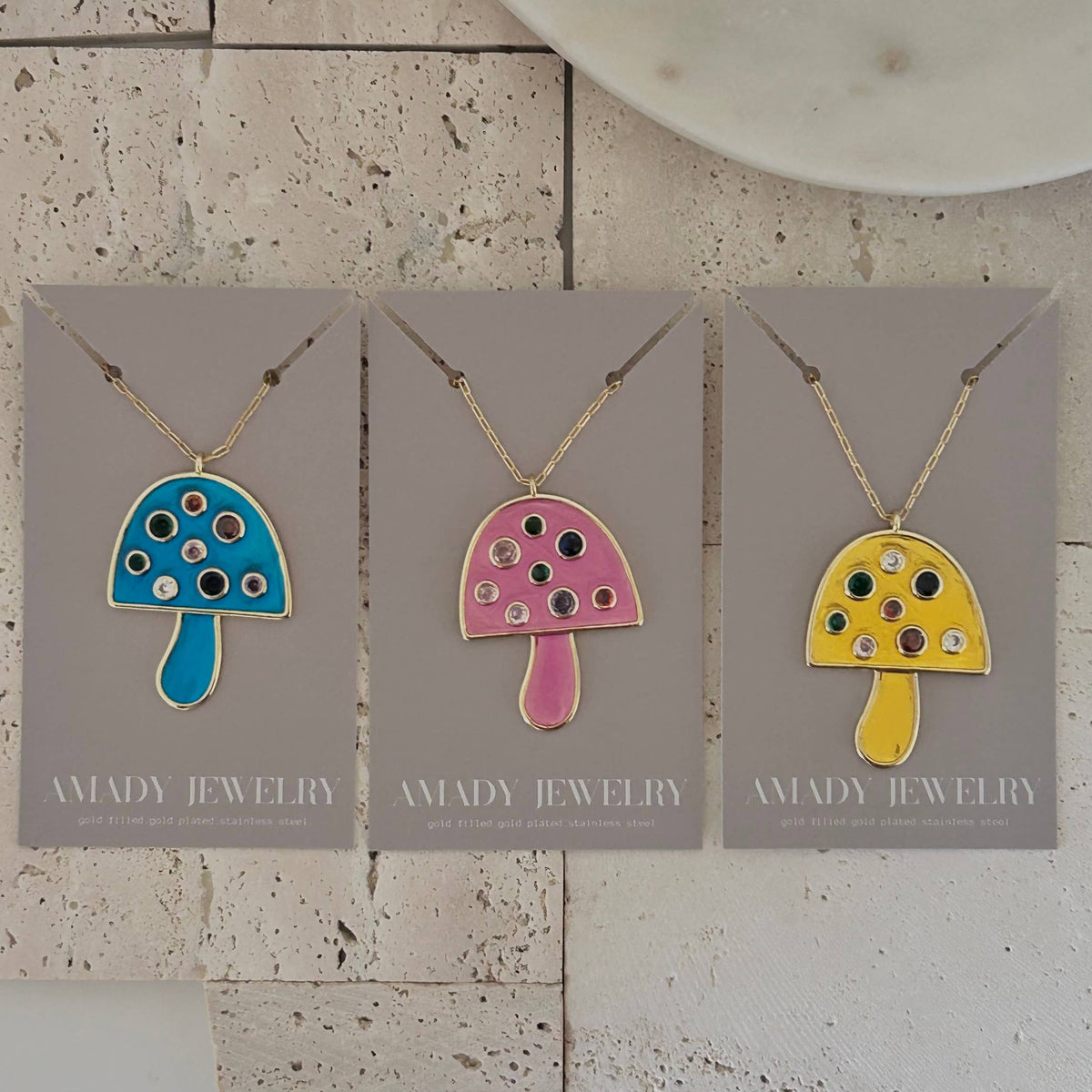 Big Mushroom pendant necklace colorful spring summer jewelry