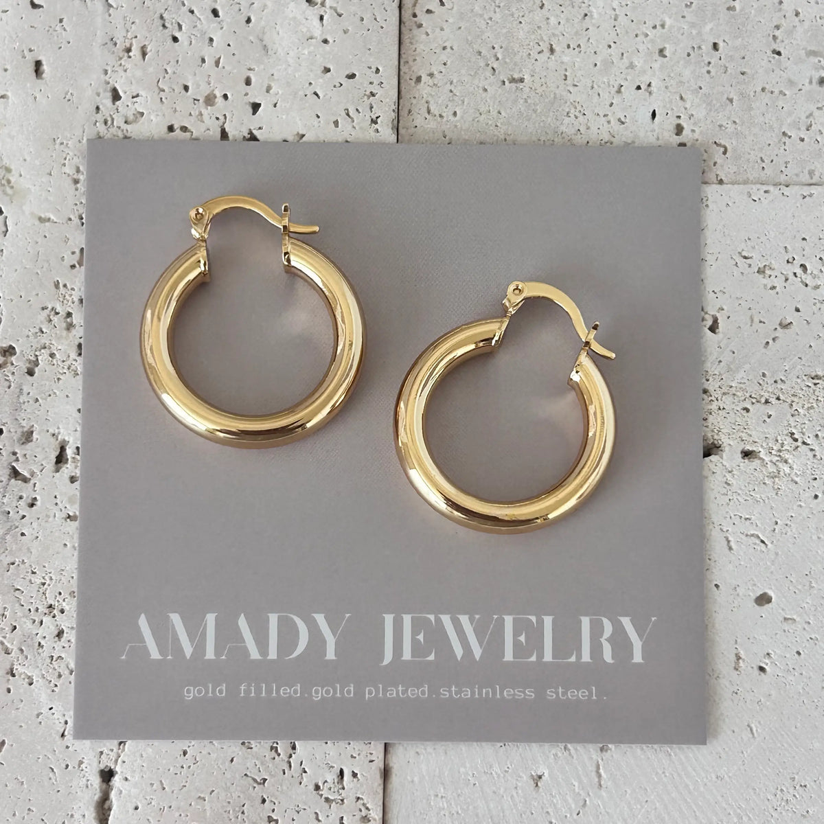 5mm Thick Hoop Earrings 18k GOLD FILLED 25mm Lightweight